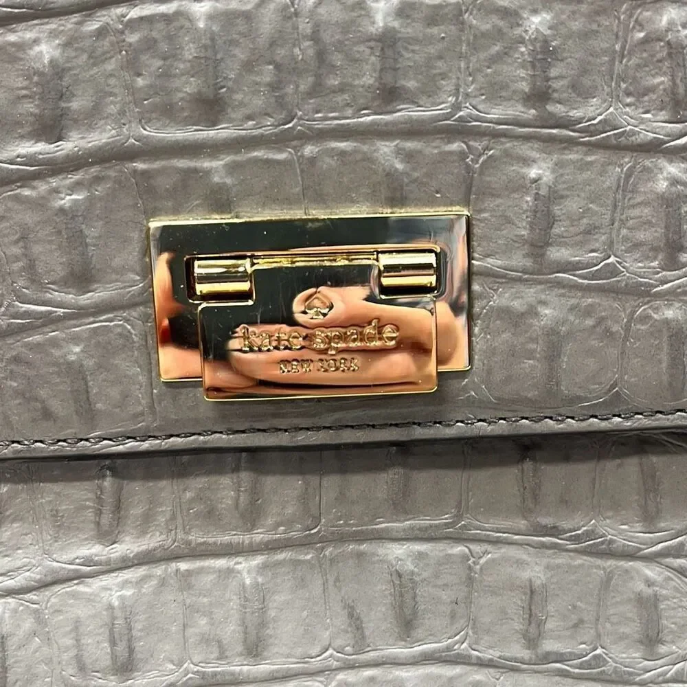 Kate‎ Spade New York Gray Croc Embossed Leather Top Handle Flap Bag